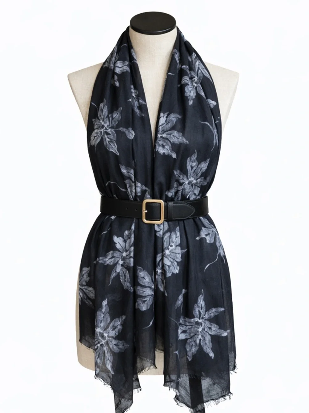 NEW Black & Ivory Leaf Print Scarf | Versatile | Lightweight Year Round